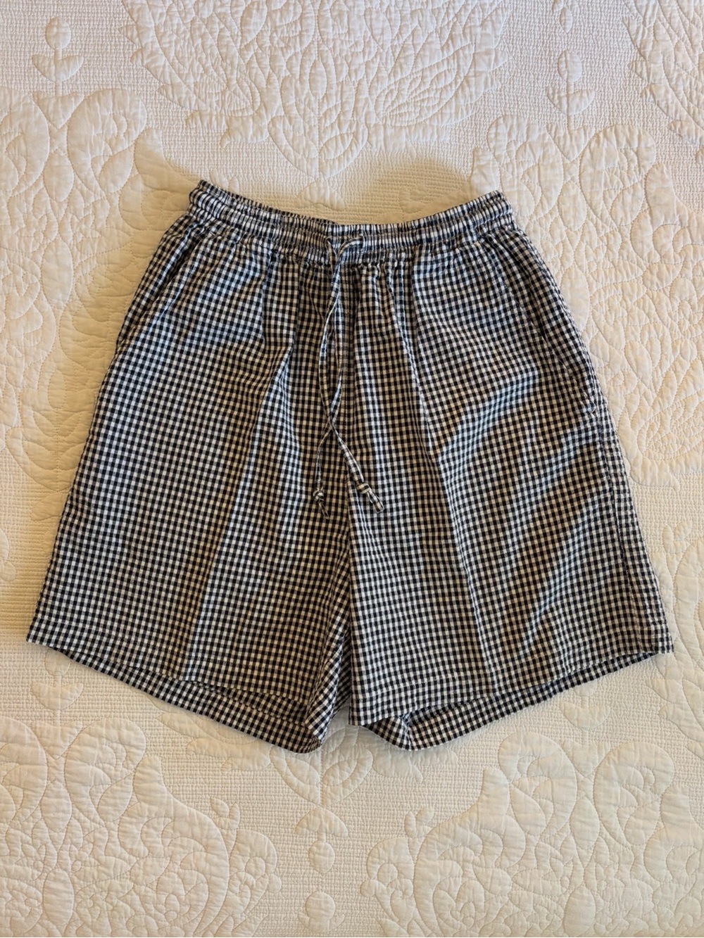 Vintage Navy & White Gingham Drawstring Shorts